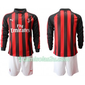 Camisolas de Futebol AC Milan Criança Equipamento Principal 2018/19 Manga Comprida
